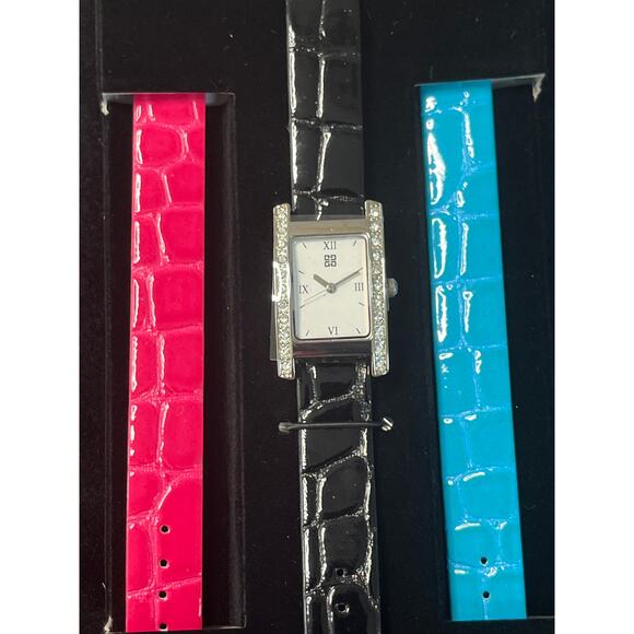 Givenchy Parfums Watch - NWT crystals & 3 wrist bands - black, pink, blue - Picture 1 of 6